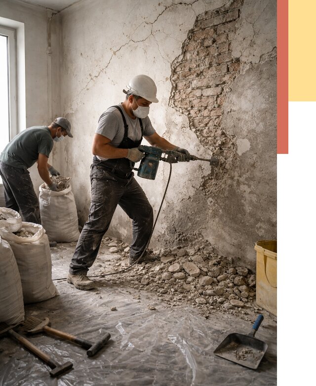 Демонтаж штукатурки со стен в Перми от 7712 руб/м² — быстро и недорого | ОТДЕЛОЧНИК-Прм
