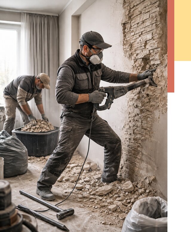 Демонтаж декоративного камня в Перми от 1553 руб/м² — быстро и недорого | ОТДЕЛОЧНИК-Прм