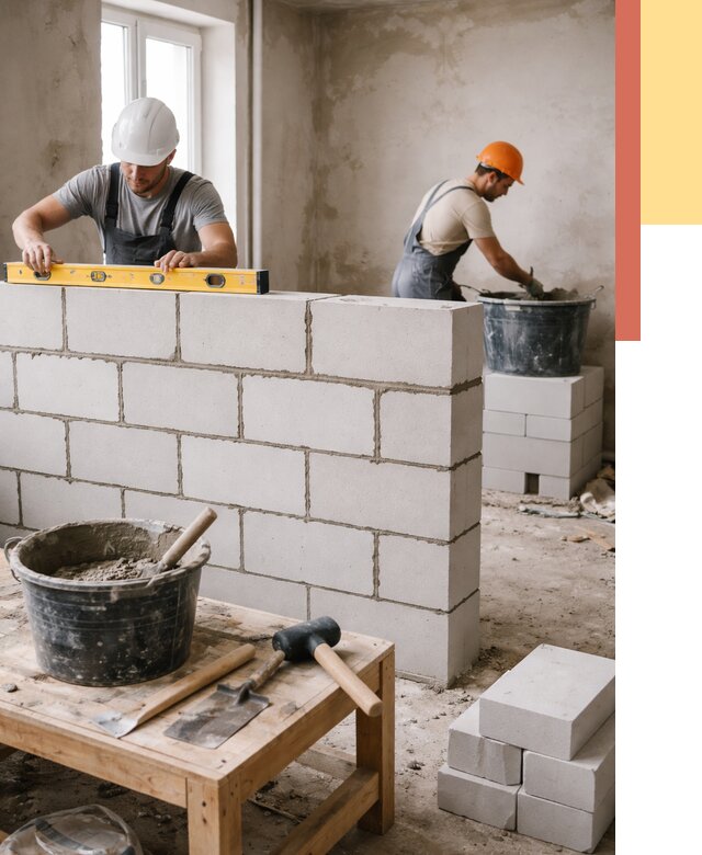 Кладка перегородок из газобетона в Перми от 3428 руб. под ключ | ОТДЕЛОЧНИК-Прм