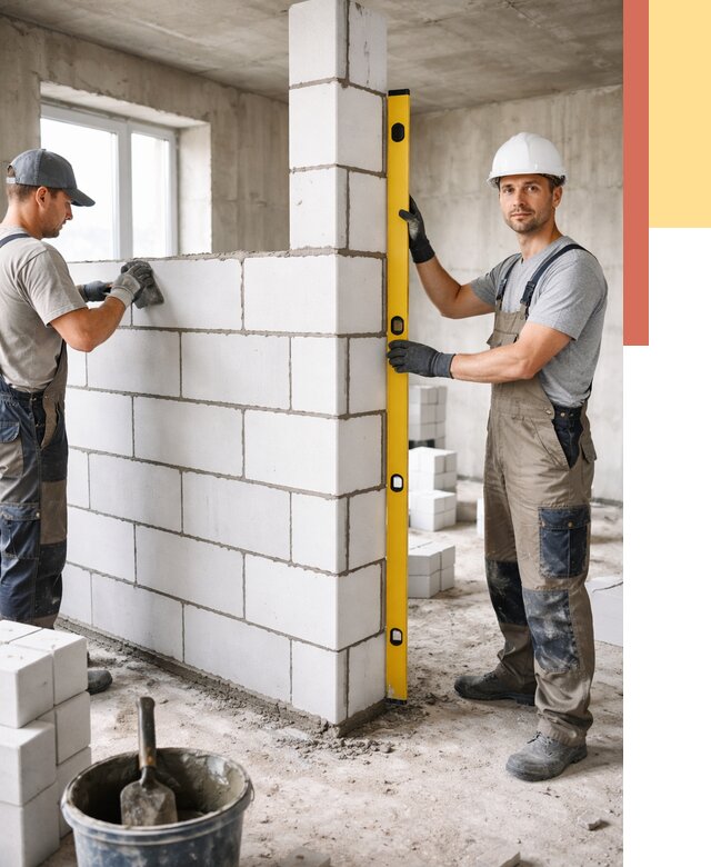 Кладка перегородок из пеноблока в Перми от 1928 руб. под ключ | ОТДЕЛОЧНИК-Прм