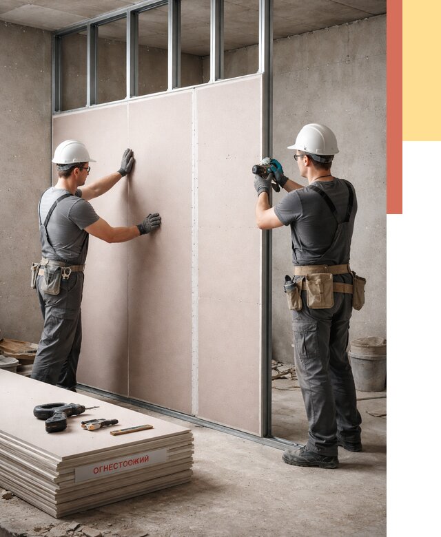 Перегородка из огнестойкого гипсокартона в Перми от 1982 руб. под ключ | ОТДЕЛОЧНИК-Прм