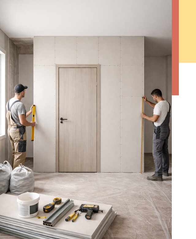 Перегородка из гипсокартона с дверью в Перми от 4820 руб. под ключ | ОТДЕЛОЧНИК-Прм