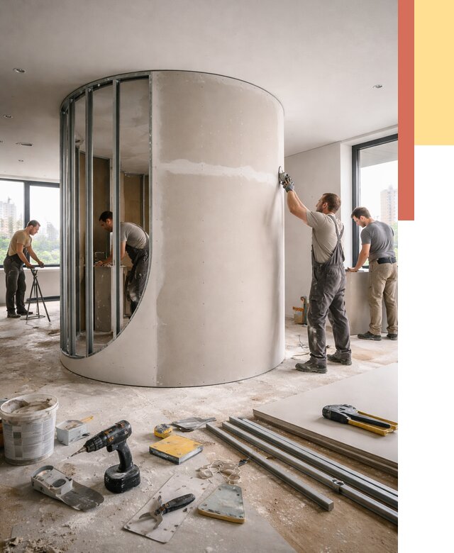 Радиусная перегородка из гипсокартона в Перми от 3106 руб. под ключ | ОТДЕЛОЧНИК-Прм