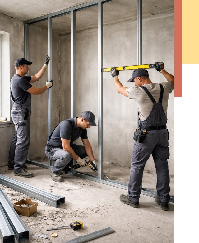 Монтаж каркаса перегородки из профиля в Перми от 803 руб. | ОТДЕЛОЧНИК-Прм