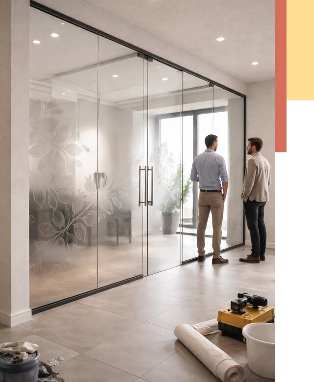 Стеклянные перегородки с рисунком в Перми от 13389 руб. монтаж и нанесение | ОТДЕЛОЧНИК-Прм