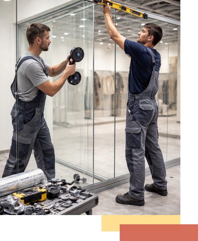 Стеклянные перегородки для магазинов в Перми — монтаж и установка