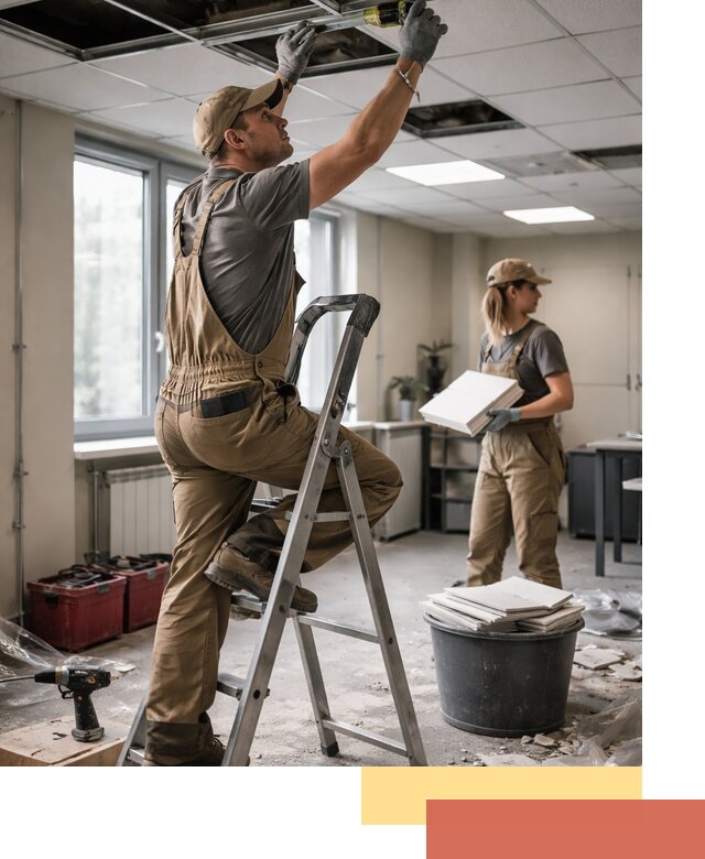 Ремонт потолка Армстронг и замена плит в Перми