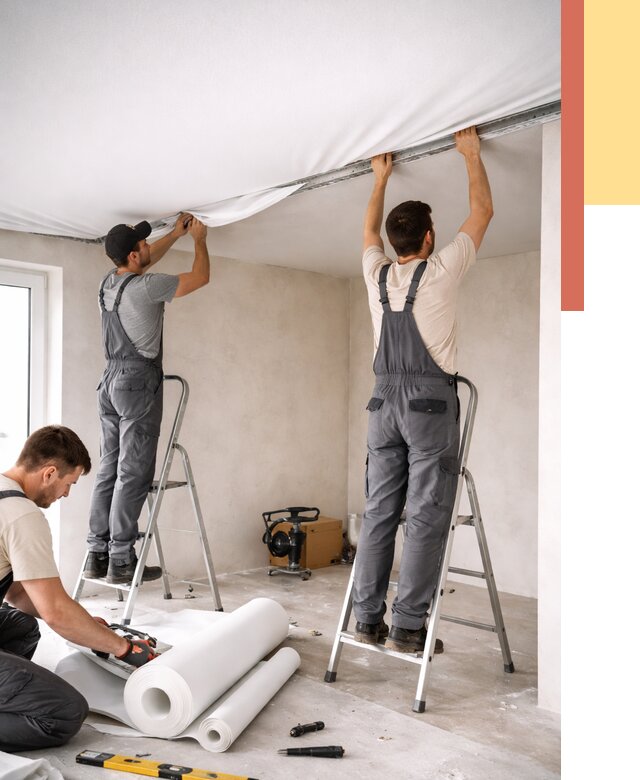 Монтаж тканевого натяжного потолка в Перми от 3749 руб. под ключ | ОТДЕЛОЧНИК-Прм