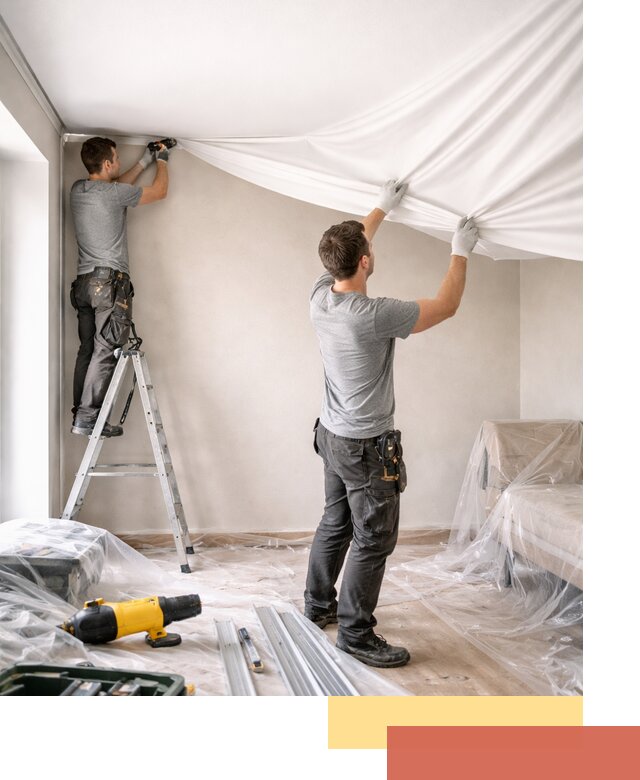 Монтаж тканевого натяжного потолка в Перми недорого и быстро