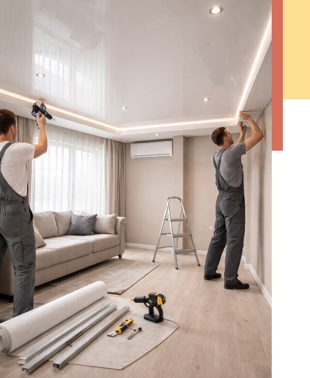 Монтаж глянцевого натяжного потолка в Перми от 803 руб. под ключ | ОТДЕЛОЧНИК-Прм