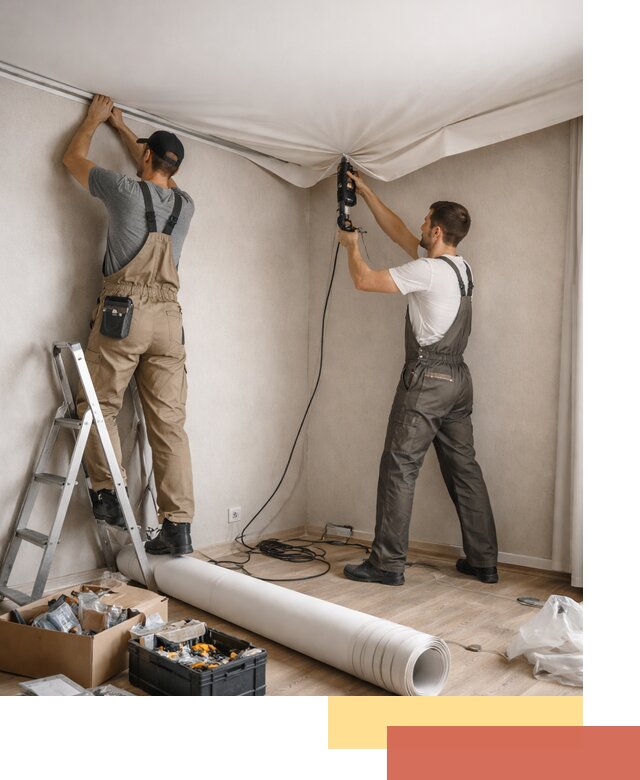 Монтаж цветного натяжного потолка в Перми за один день