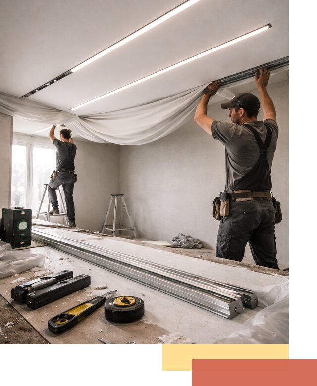 Монтаж натяжных потолков со световыми линиями в Перми