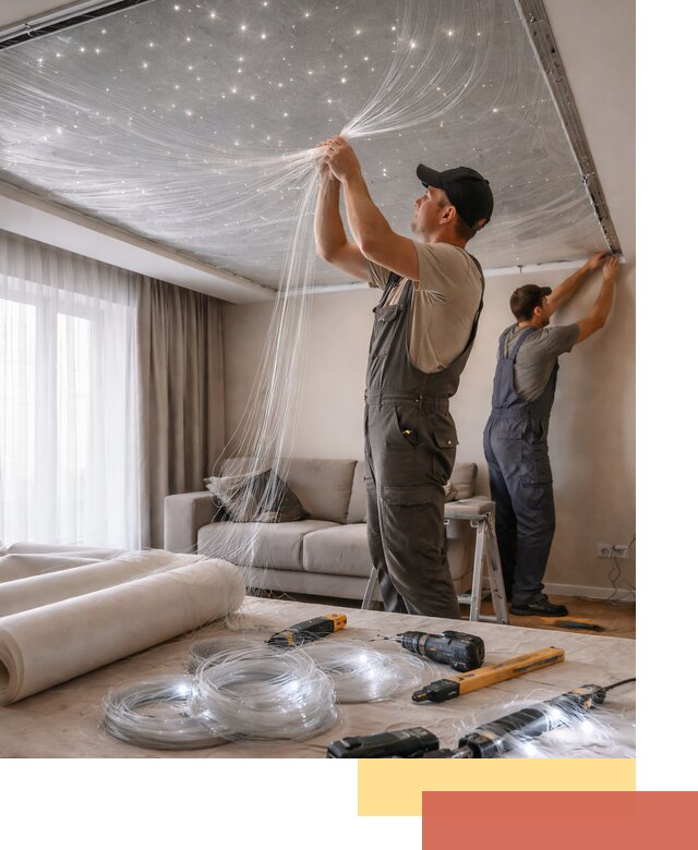 Монтаж натяжного потолка «Звездное небо» в Перми