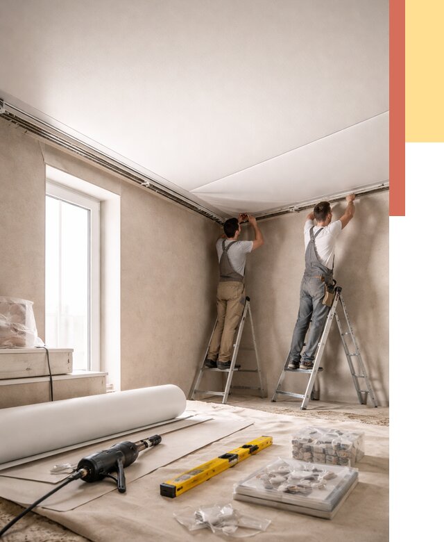 Монтаж натяжного потолка в спальне в Перми от 4070 руб. под ключ | ОТДЕЛОЧНИК-Прм