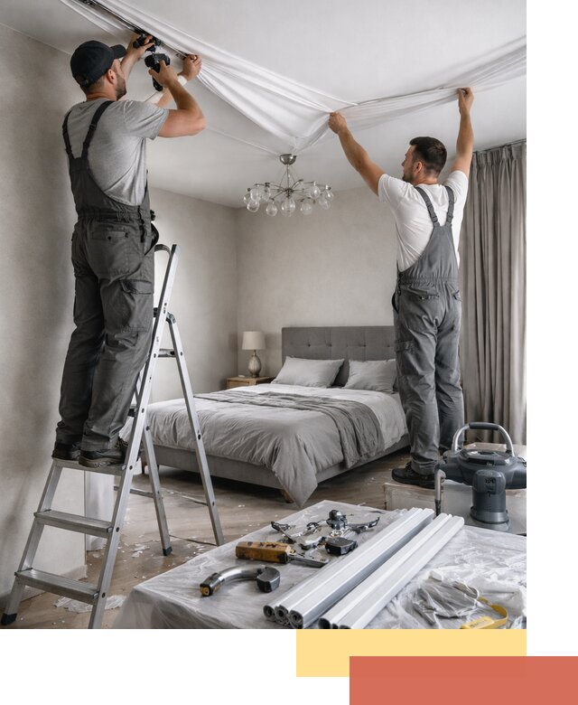 Монтаж натяжного потолка в спальне в Перми