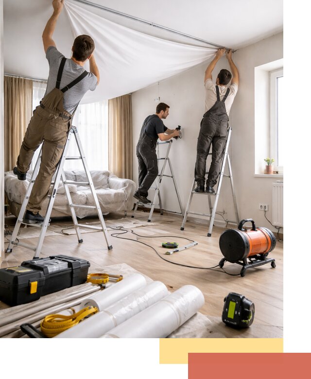 Монтаж натяжного потолка в гостиной в Перми