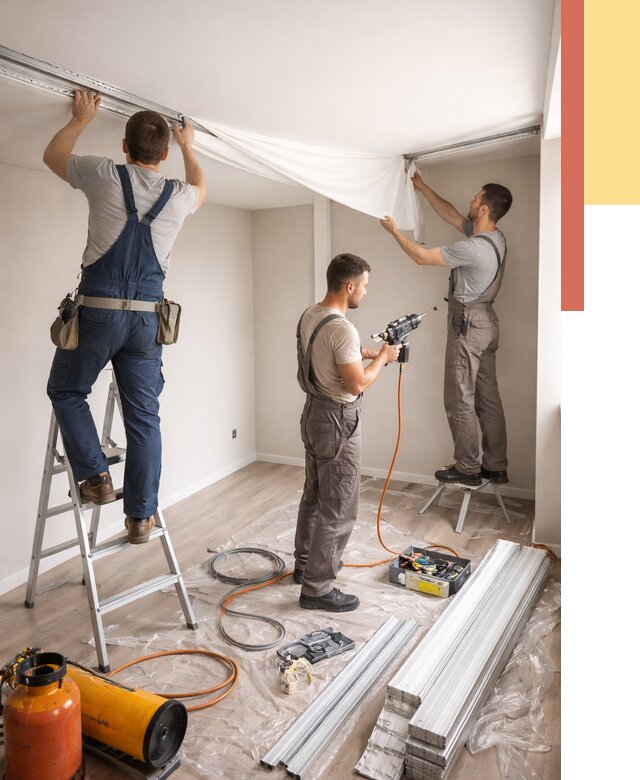 Монтаж натяжного потолка в студии в Перми от 5891 руб. — быстро и недорого | ОТДЕЛОЧНИК-Прм