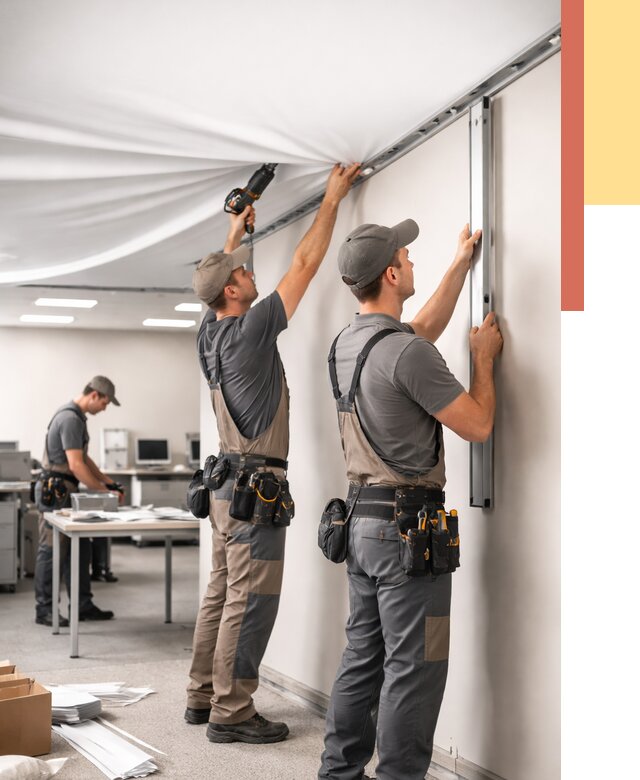 Монтаж натяжного потолка в офисе в Перми от 482 руб/м² — быстро и недорого | ОТДЕЛОЧНИК-Прм