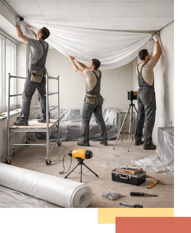 Монтаж натяжного потолка в офисе в Перми