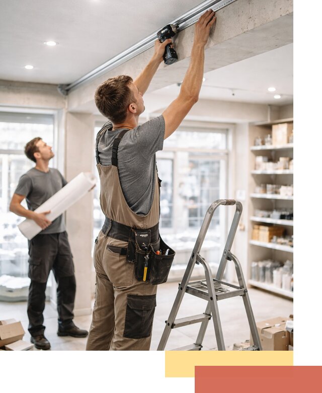 Монтаж натяжных потолков в магазине в Перми