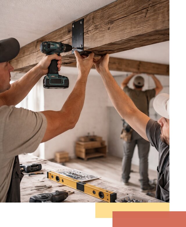 Монтаж декоративных потолочных балок в Перми